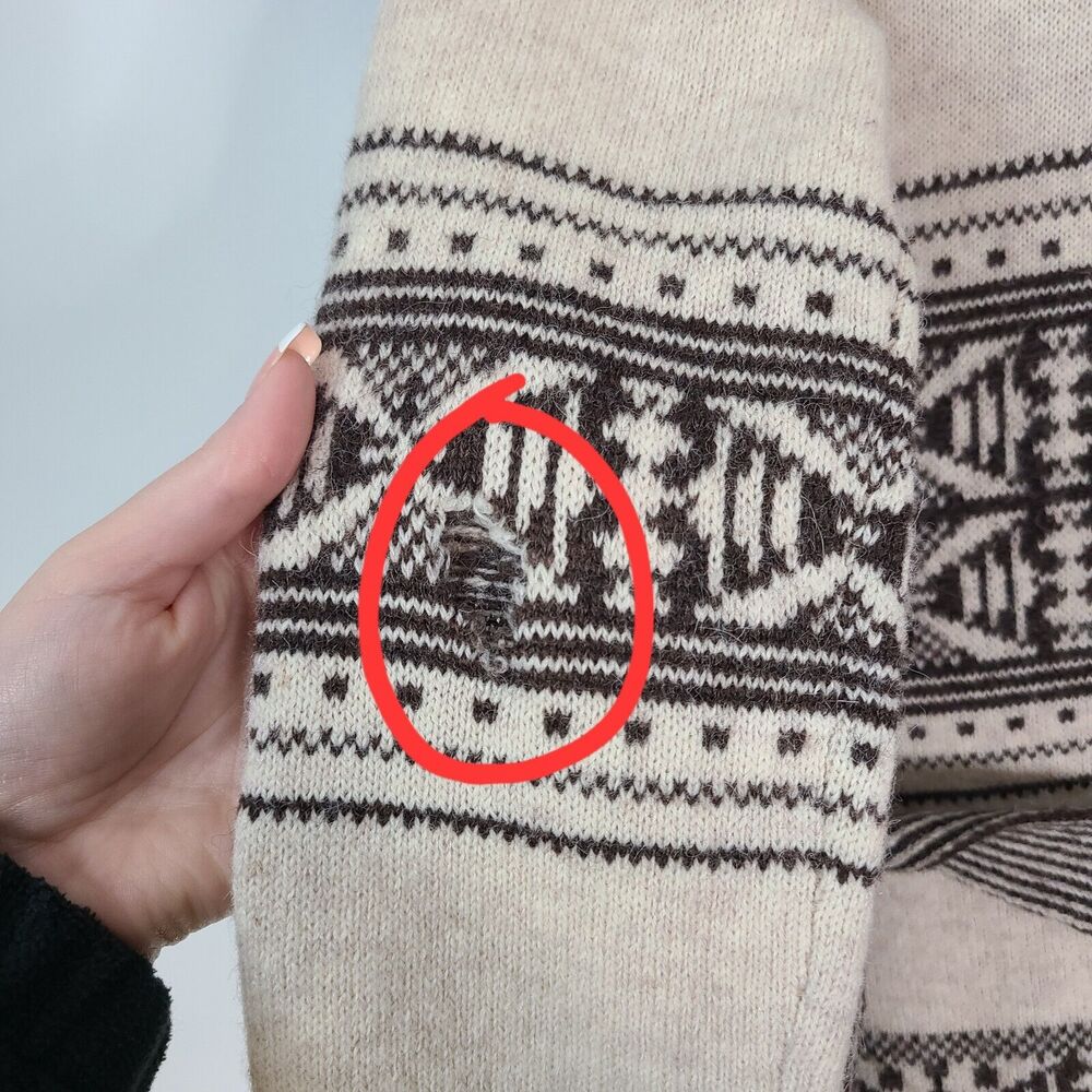 PENDLETON Wool Alpaca Discovery Cardigan Medium Petite Brown Cream Western FLAW - Picture 15 of 16